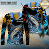 Maxcorners Fishing Carbon Fiber Graphic Multicolor Options Personalized Name, Team Name 3D Long Sleeve Shirt (12 Fish Species)
