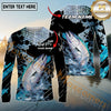 Maxcorners Fishing Carbon Fiber Graphic Multicolor Options Personalized Name, Team Name 3D Long Sleeve Shirt (12 Fish Species)