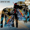 Maxcorners Fishing Carbon Fiber Graphic Multicolor Options Personalized Name, Team Name 3D Long Sleeve Shirt (12 Fish Species)