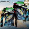 Maxcorners Fishing Carbon Fiber Graphic Multicolor Options Personalized Name, Team Name 3D Long Sleeve Shirt (12 Fish Species)