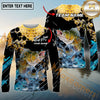 Maxcorners Fishing Carbon Fiber Graphic Multicolor Options Personalized Name, Team Name 3D Long Sleeve Shirt (12 Fish Species)