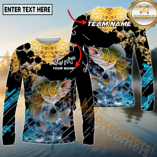 Maxcorners Fishing Carbon Fiber Graphic Multicolor Options Personalized Name, Team Name 3D Long Sleeve Shirt (12 Fish Species)