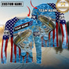 Maxcorners Fishing Patriotic Water Flag Graphic Multicolor Options Personalized Name, Team Name 3D Long Sleeve Shirt (12 Fish Species)