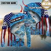 Maxcorners Fishing Patriotic Water Flag Graphic Multicolor Options Personalized Name, Team Name 3D Long Sleeve Shirt (12 Fish Species)