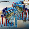 Maxcorners Fishing Patriotic Water Flag Graphic Multicolor Options Personalized Name, Team Name 3D Long Sleeve Shirt (12 Fish Species)