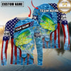 Maxcorners Fishing Patriotic Water Flag Graphic Multicolor Options Personalized Name, Team Name 3D Long Sleeve Shirt (12 Fish Species)