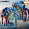 Maxcorners Fishing Patriotic Water Flag Graphic Multicolor Options Personalized Name, Team Name 3D Long Sleeve Shirt (12 Fish Species)