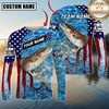 Maxcorners Fishing Patriotic Water Flag Graphic Multicolor Options Personalized Name, Team Name 3D Long Sleeve Shirt (12 Fish Species)