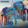 Maxcorners Fishing Patriotic Water Flag Graphic Multicolor Options Personalized Name, Team Name 3D Long Sleeve Shirt (12 Fish Species)