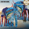 Maxcorners Fishing Patriotic Water Flag Graphic Multicolor Options Personalized Name, Team Name 3D Long Sleeve Shirt (12 Fish Species)