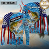 Maxcorners Fishing Patriotic Water Flag Graphic Multicolor Options Personalized Name, Team Name 3D Long Sleeve Shirt (12 Fish Species)
