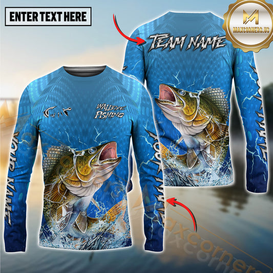 Maxcorners Fishing Electric Water Graphic Multicolor Options Personalized Name, Team Name 3D Long Sleeve Shirt (12 Fish Species)