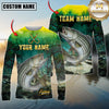 Maxcorners Fishing Swamp Nature Scene Multicolor Options Personalized Name, Team Name 3D Long Sleeve Shirt (12 Fish Species)