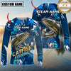 Maxcorners Fishing Abstract Blue Graphic Multicolor Options Personalized Name, Team Name 3D Long Sleeve Shirt (12 Fish Species)