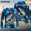Maxcorners Fishing Abstract Blue Graphic Multicolor Options Personalized Name, Team Name 3D Long Sleeve Shirt (12 Fish Species)