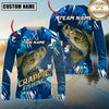 Maxcorners Fishing Abstract Blue Graphic Multicolor Options Personalized Name, Team Name 3D Long Sleeve Shirt (12 Fish Species)