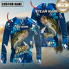 Maxcorners Fishing Abstract Blue Graphic Multicolor Options Personalized Name, Team Name 3D Long Sleeve Shirt (12 Fish Species)