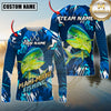 Maxcorners Fishing Abstract Blue Graphic Multicolor Options Personalized Name, Team Name 3D Long Sleeve Shirt (12 Fish Species)