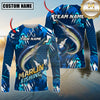 Maxcorners Fishing Abstract Blue Graphic Multicolor Options Personalized Name, Team Name 3D Long Sleeve Shirt (12 Fish Species)