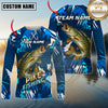 Maxcorners Fishing Abstract Blue Graphic Multicolor Options Personalized Name, Team Name 3D Long Sleeve Shirt (12 Fish Species)