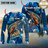 Maxcorners Fishing Abstract Blue Graphic Multicolor Options Personalized Name, Team Name 3D Long Sleeve Shirt (12 Fish Species)