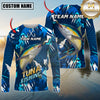 Maxcorners Fishing Abstract Blue Graphic Multicolor Options Personalized Name, Team Name 3D Long Sleeve Shirt (12 Fish Species)