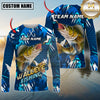 Maxcorners Fishing Abstract Blue Graphic Multicolor Options Personalized Name, Team Name 3D Long Sleeve Shirt (12 Fish Species)