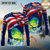 Maxcorners Fishing American Flag Graphic Multicolor Options Personalized Name, Team Name 3D Long Sleeve Shirt (12 Fish Species)