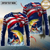 Maxcorners Fishing American Flag Graphic Multicolor Options Personalized Name, Team Name 3D Long Sleeve Shirt (12 Fish Species)