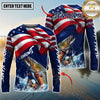 Maxcorners Fishing American Flag Graphic Multicolor Options Personalized Name, Team Name 3D Long Sleeve Shirt (12 Fish Species)