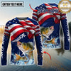 Maxcorners Fishing American Flag Graphic Multicolor Options Personalized Name, Team Name 3D Long Sleeve Shirt (12 Fish Species)