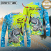 Maxcorners Fishing Neon Camo Splash Multicolor Options Personalized Name, Team Name 3D Long Sleeve Shirt (12 Fish Species)