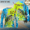 Maxcorners Fishing Neon Camo Splash Multicolor Options Personalized Name, Team Name 3D Long Sleeve Shirt (12 Fish Species)