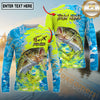 Maxcorners Fishing Neon Camo Splash Multicolor Options Personalized Name, Team Name 3D Long Sleeve Shirt (12 Fish Species)