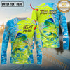 Maxcorners Fishing Neon Camo Splash Multicolor Options Personalized Name, Team Name 3D Long Sleeve Shirt (12 Fish Species)