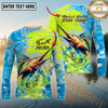 Maxcorners Fishing Neon Camo Splash Multicolor Options Personalized Name, Team Name 3D Long Sleeve Shirt (12 Fish Species)