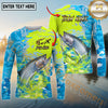 Maxcorners Fishing Neon Camo Splash Multicolor Options Personalized Name, Team Name 3D Long Sleeve Shirt (12 Fish Species)