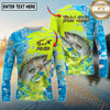 Maxcorners Fishing Neon Camo Splash Multicolor Options Personalized Name, Team Name 3D Long Sleeve Shirt (12 Fish Species)