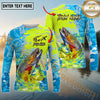 Maxcorners Fishing Neon Camo Splash Multicolor Options Personalized Name, Team Name 3D Long Sleeve Shirt (12 Fish Species)
