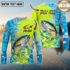 Maxcorners Fishing Neon Camo Splash Multicolor Options Personalized Name, Team Name 3D Long Sleeve Shirt (12 Fish Species)