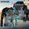 Maxcorners Fishing Black Aqua Graphic Multicolor Options Personalized Name, Team Name 3D Long Sleeve Shirt (12 Fish Species)