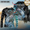 Maxcorners Fishing Black Aqua Graphic Multicolor Options Personalized Name, Team Name 3D Long Sleeve Shirt (12 Fish Species)