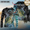 Maxcorners Fishing Black Aqua Graphic Multicolor Options Personalized Name, Team Name 3D Long Sleeve Shirt (12 Fish Species)