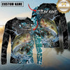 Maxcorners Fishing Black Aqua Graphic Multicolor Options Personalized Name, Team Name 3D Long Sleeve Shirt (12 Fish Species)