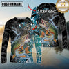 Maxcorners Fishing Black Aqua Graphic Multicolor Options Personalized Name, Team Name 3D Long Sleeve Shirt (12 Fish Species)