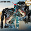 Maxcorners Fishing Black Aqua Graphic Multicolor Options Personalized Name, Team Name 3D Long Sleeve Shirt (12 Fish Species)