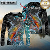 Maxcorners Fishing Black Aqua Graphic Multicolor Options Personalized Name, Team Name 3D Long Sleeve Shirt (12 Fish Species)