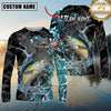 Maxcorners Fishing Black Aqua Graphic Multicolor Options Personalized Name, Team Name 3D Long Sleeve Shirt (12 Fish Species)