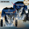 Maxcorners Fishing Blue Splash Camo Multicolor Options Personalized Name, Team Name 3D Long Sleeve Shirt (12 Fish Species)