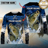 Maxcorners Fishing Blue Splash Camo Multicolor Options Personalized Name, Team Name 3D Long Sleeve Shirt (12 Fish Species)